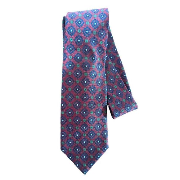 Givenchy Monsieur Men's Burgundy Blue & Brown Geometric Pattern Silk Tie - Picture 1 of 5